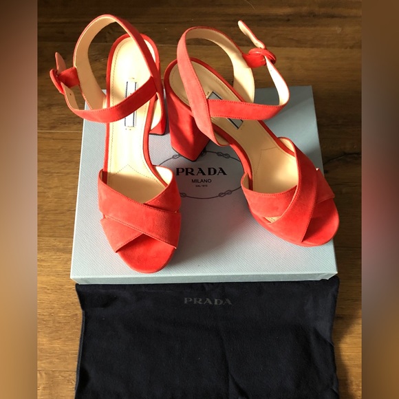 PRADA-AUTHENTIC (NWT/Box)-Women's Tangerine Platform Strappy Sandals - Picture 3 of 14